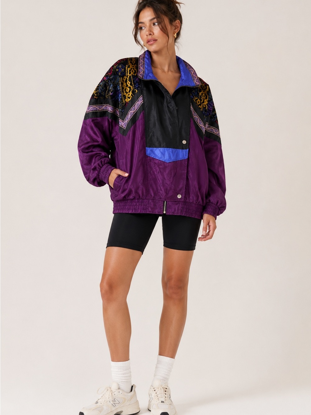 Vintage Westbound Sport Colorblock Windbreaker Jacket L 90s Velvet Trim Festival